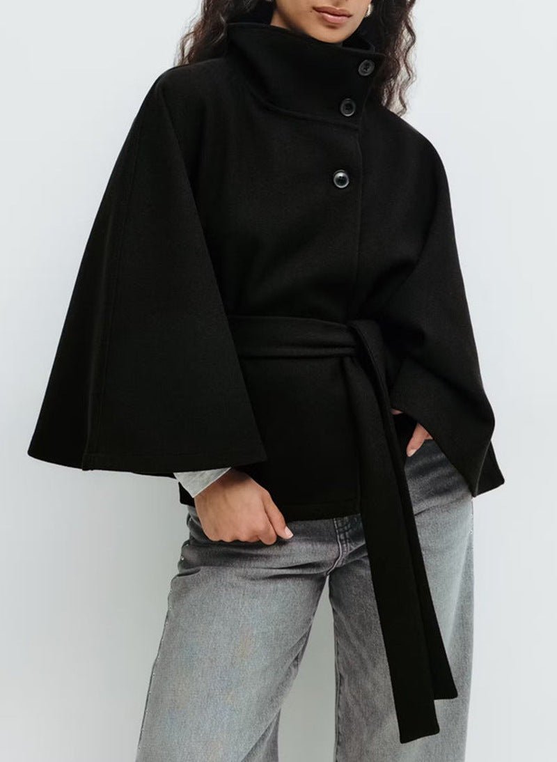Women's cape coat with open front and arm openings