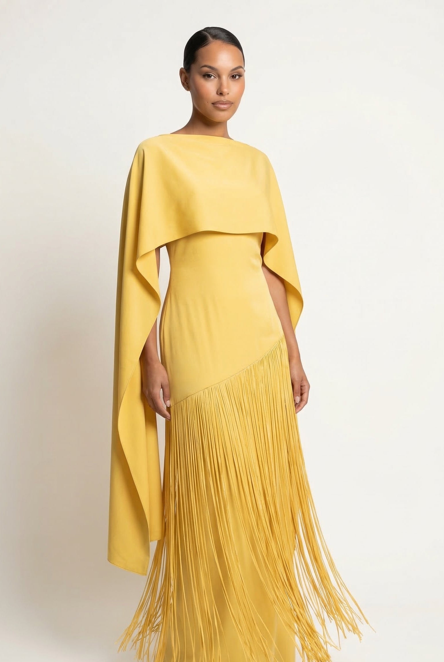 Women's cape sleeve maxi wedding guest dress