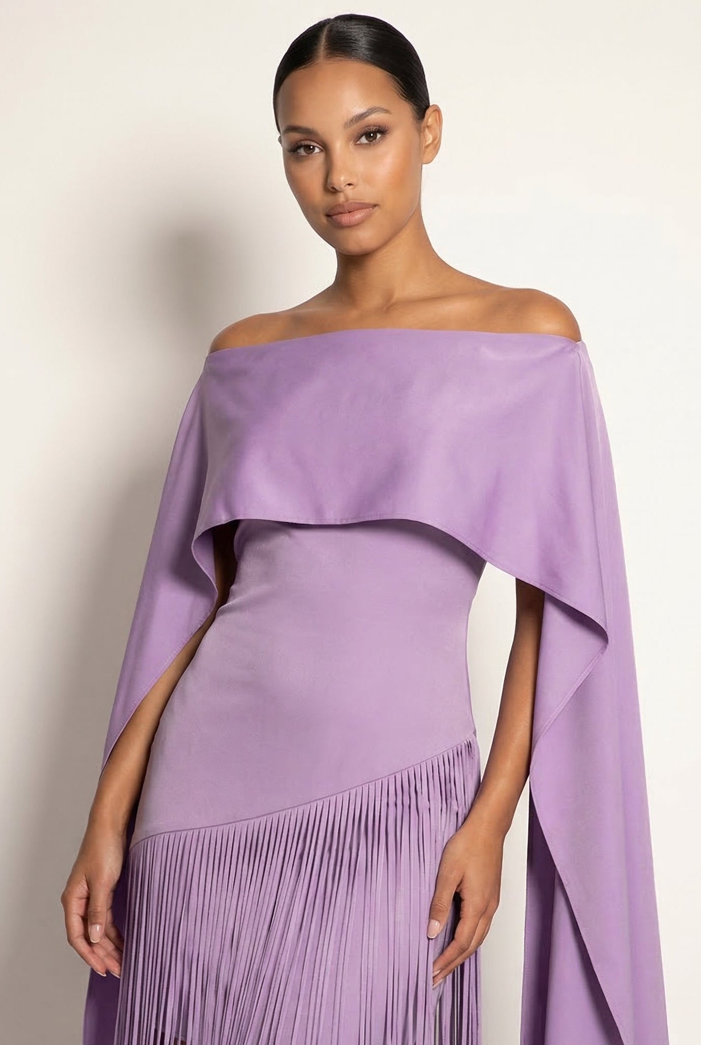 Women's cape sleeve maxi wedding guest dress