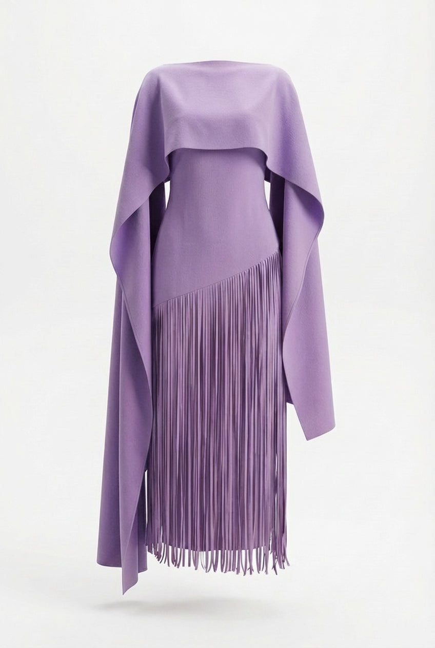 Women's cape sleeve maxi wedding guest dress