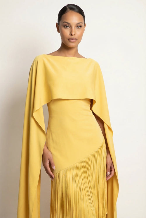 Women's cape sleeve maxi wedding guest dress