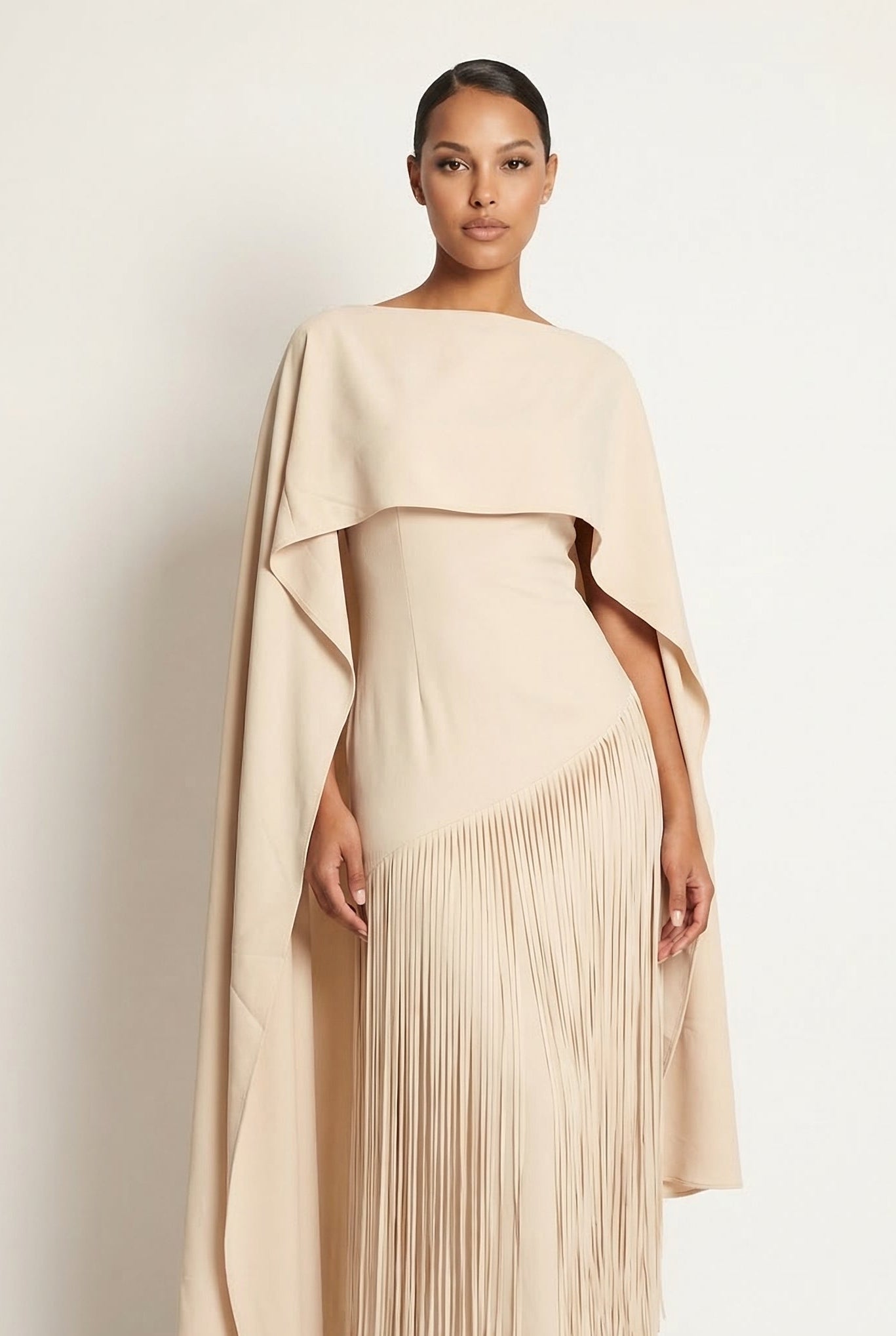 Women's cape sleeve maxi wedding guest dress