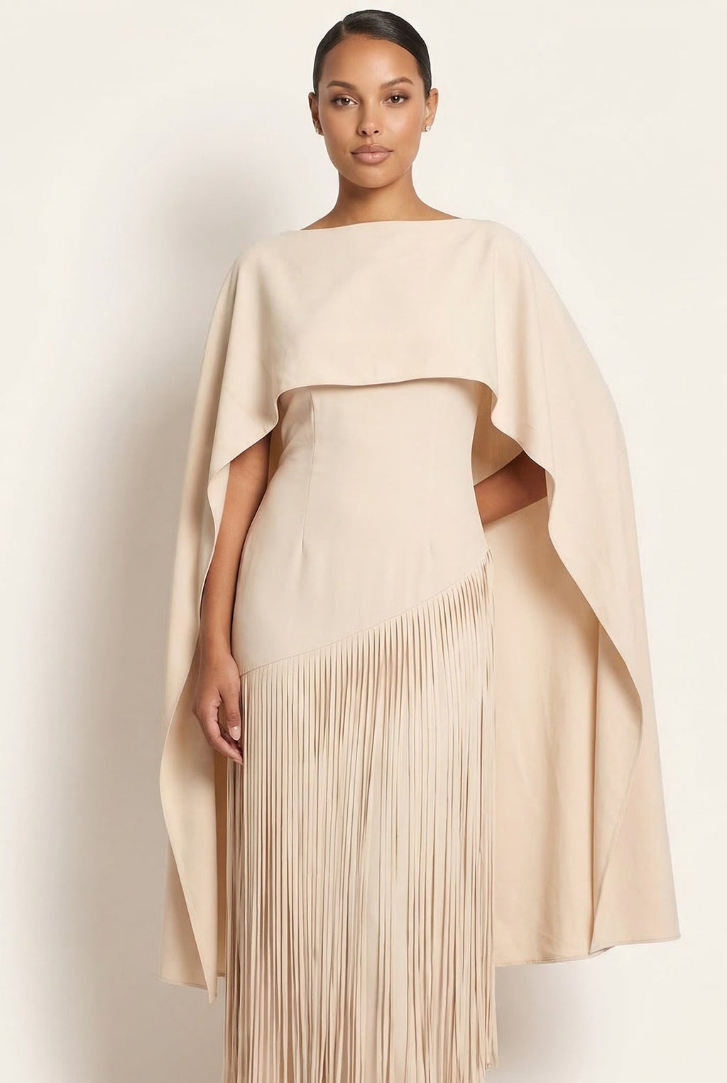 Women's cape sleeve maxi wedding guest dress