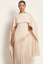 Women's cape sleeve maxi wedding guest dress