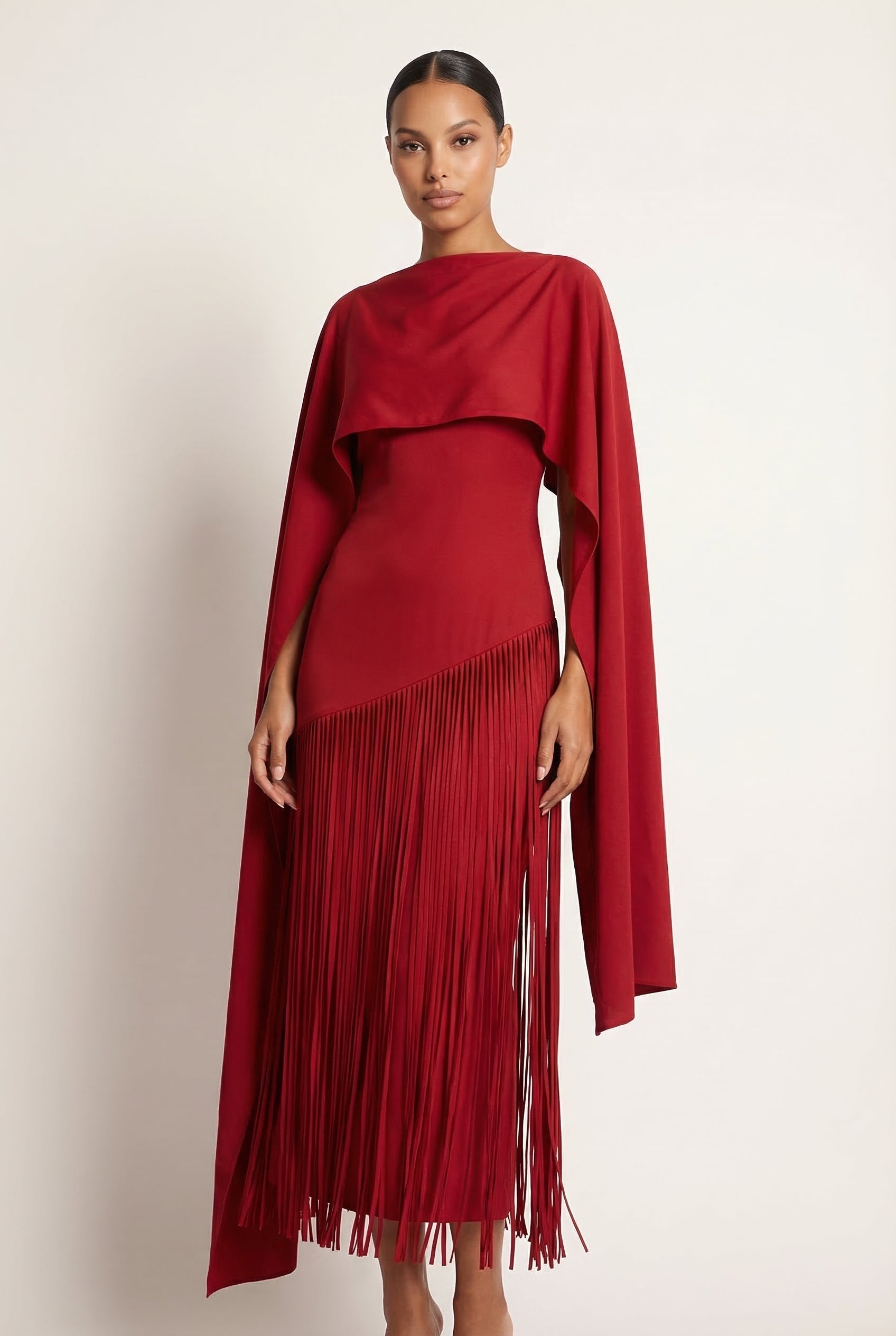 Women's cape sleeve maxi wedding guest dress
