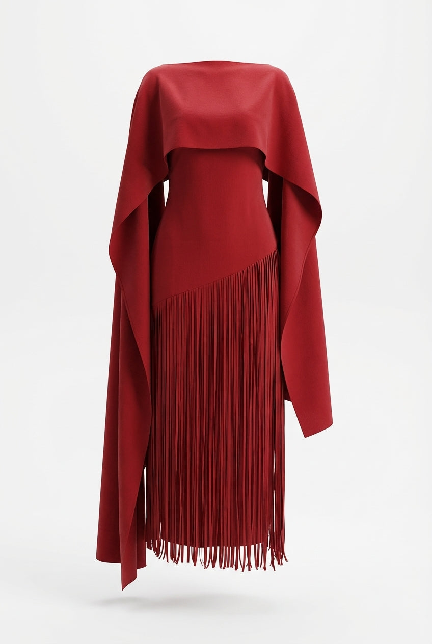 Women's cape sleeve maxi wedding guest dress
