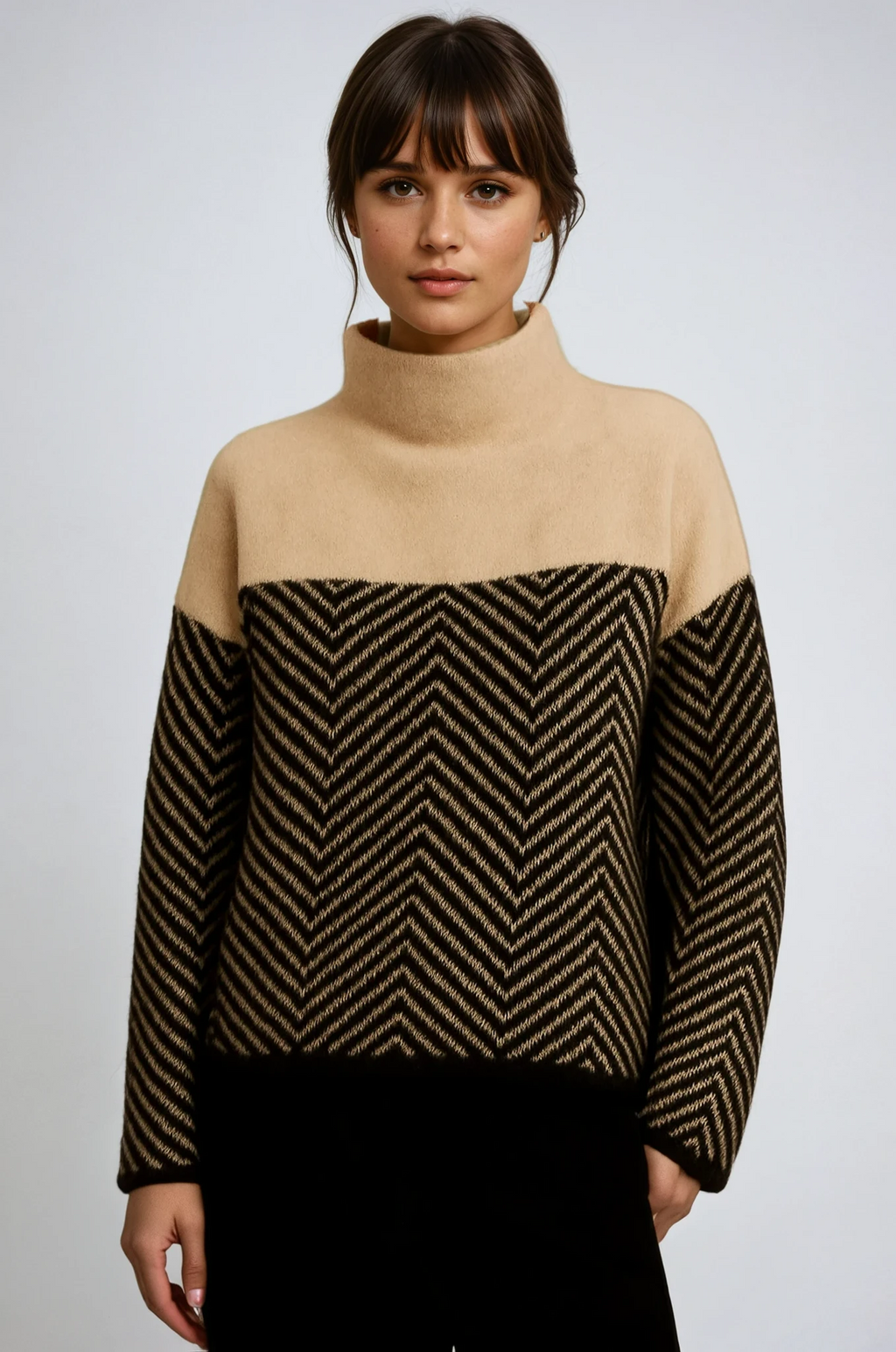 Women's chevron knit turtleneck sweater