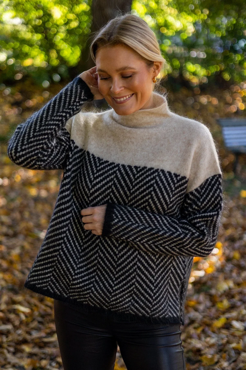Women's chevron knit turtleneck sweater
