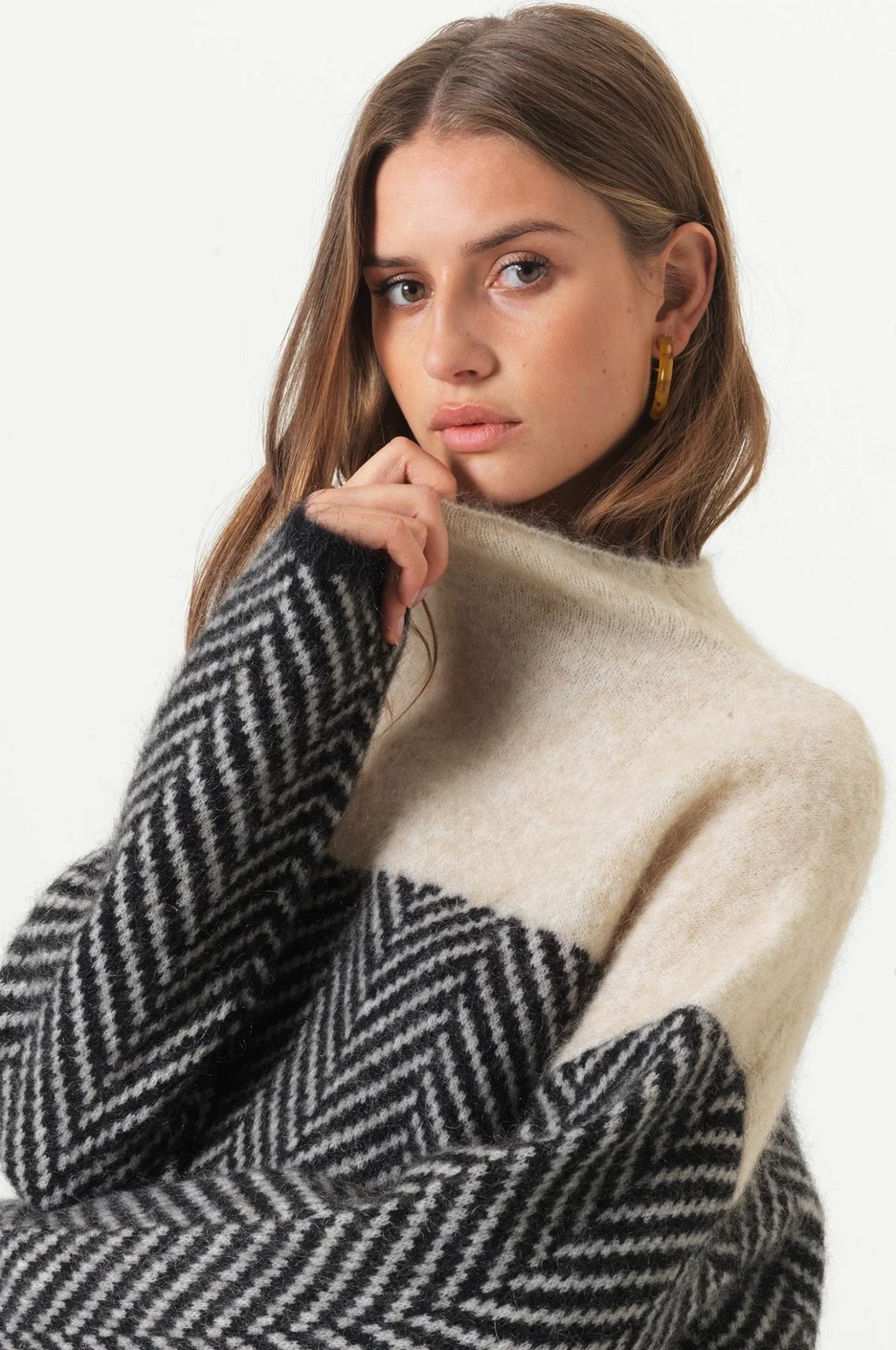 Women's chevron knit turtleneck sweater