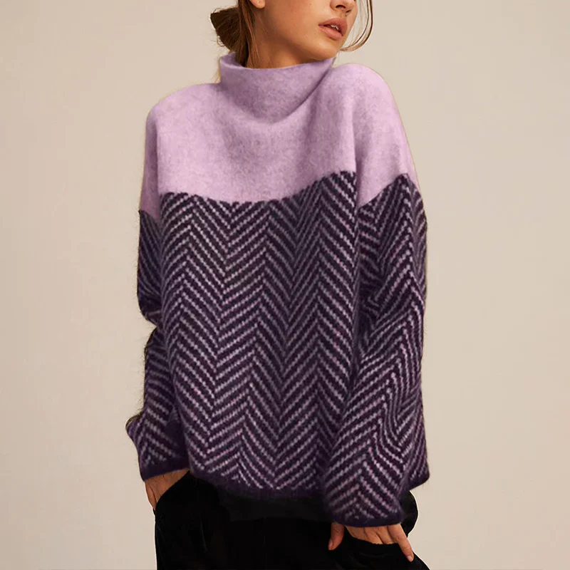 Women's chevron knit turtleneck sweater