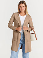 Women's coatigan with lapel collar and long sleeves