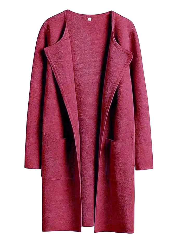 Women's coatigan with lapel collar and long sleeves