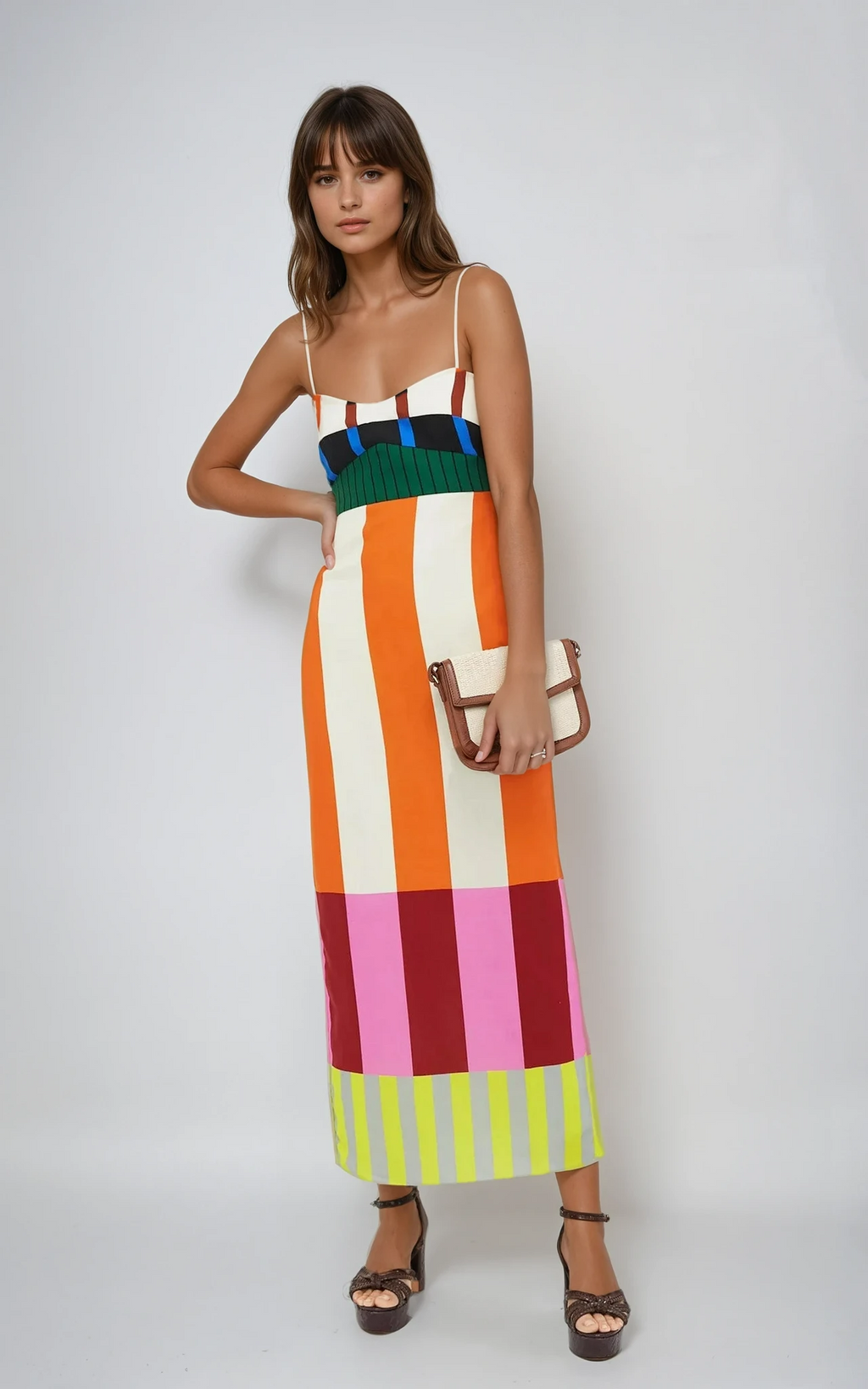 Women's colour block stripe maxi summer dress