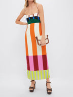 Women's colour block stripe maxi summer dress