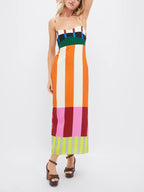 Women's colour block stripe maxi summer dress