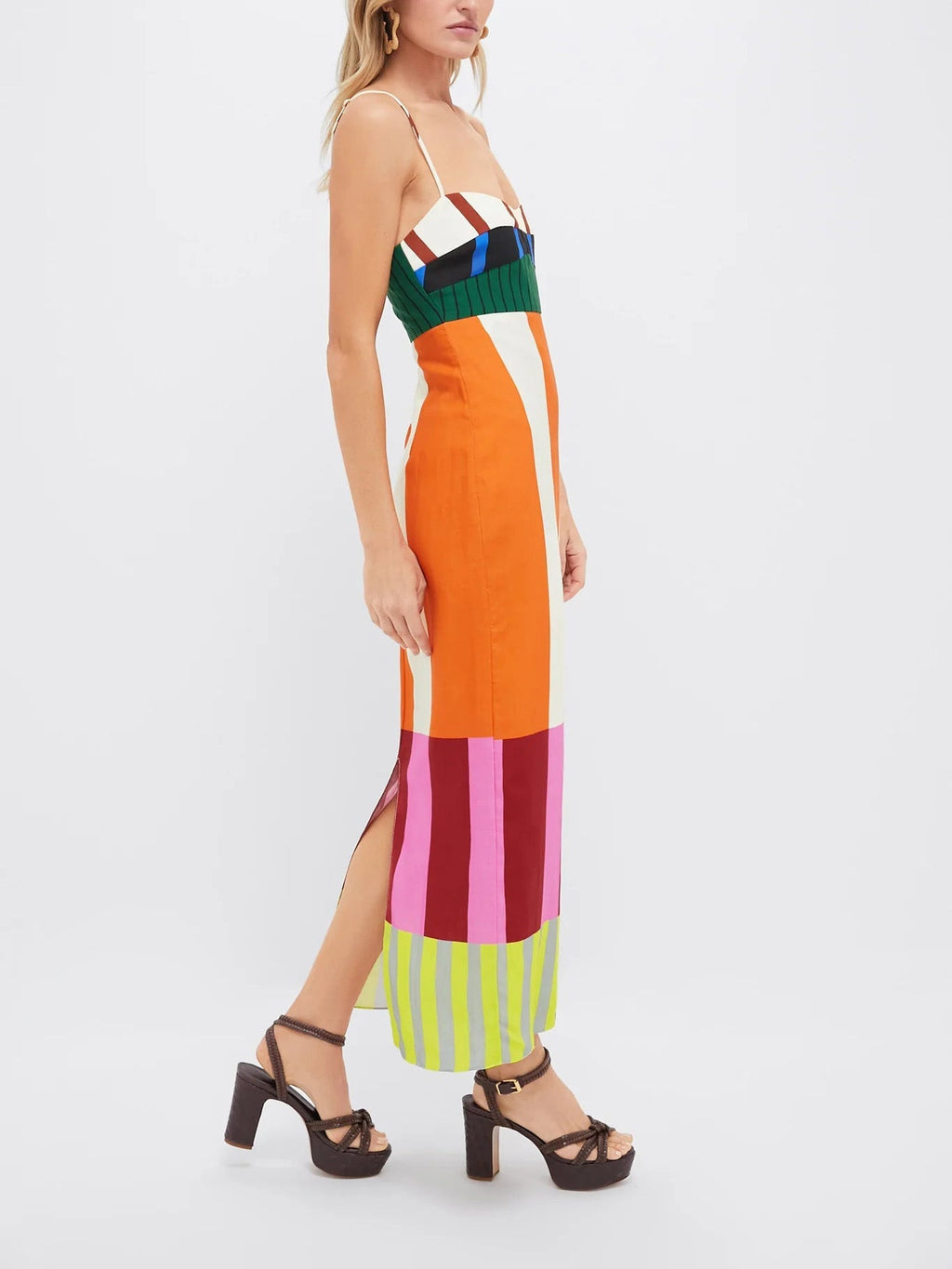 Women's colour block stripe maxi summer dress