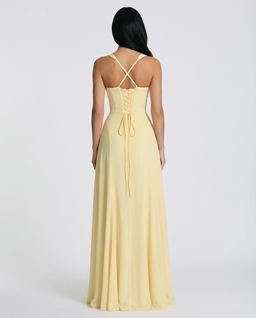 Women's corset bodice maxi wedding guest dress
