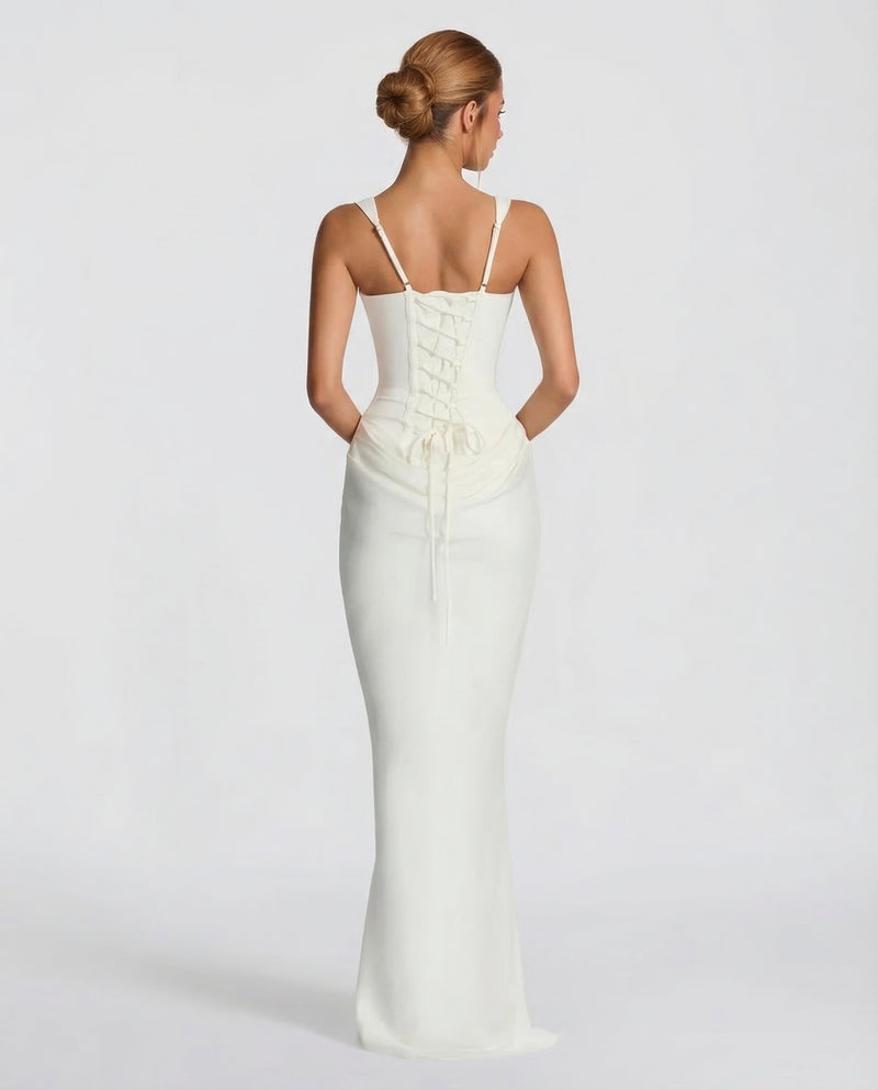 Women's corset maxi dress with draped skirt