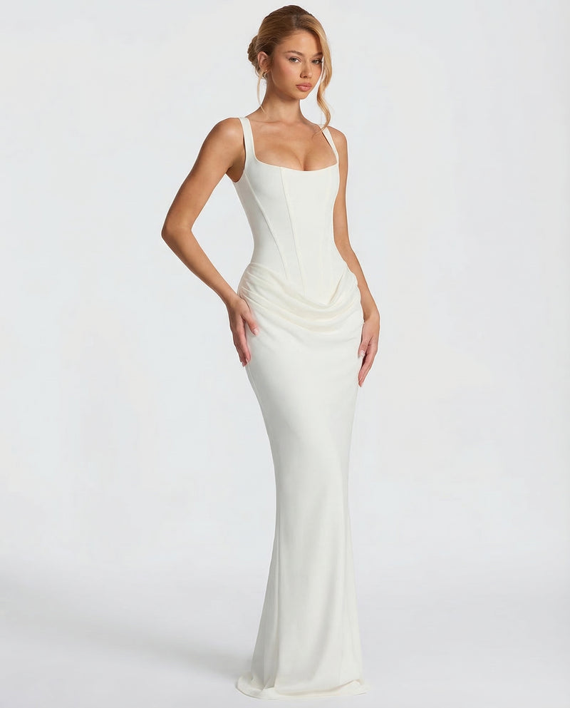 Women's corset maxi dress with draped skirt