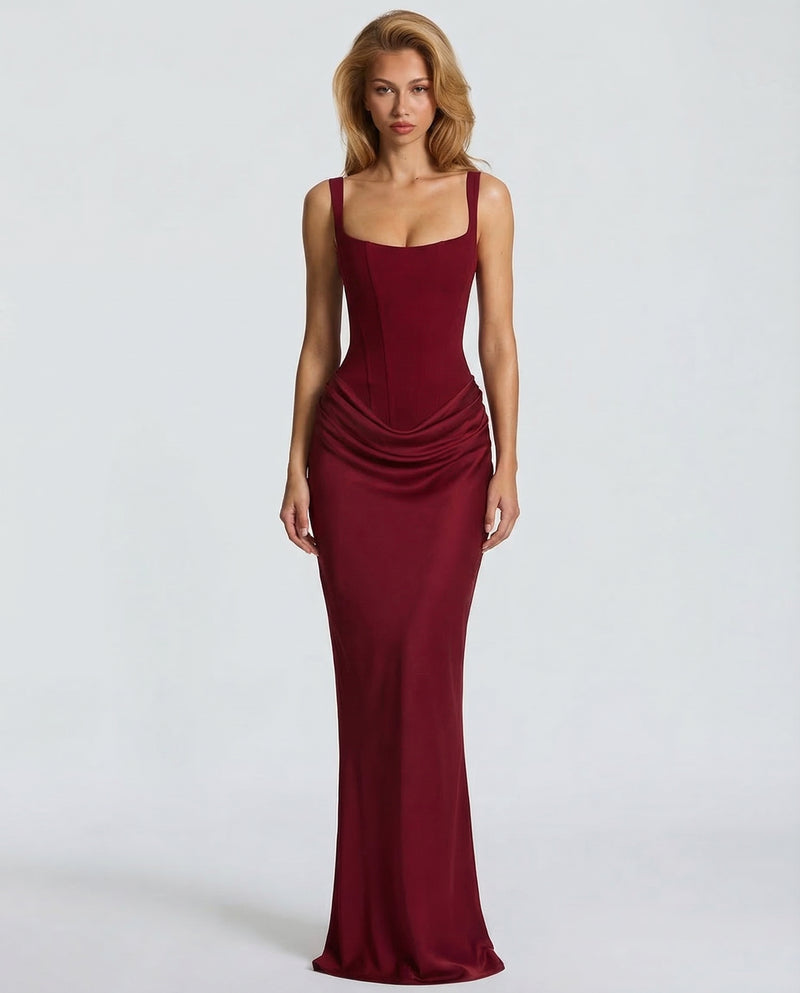 Women's corset maxi dress with draped skirt