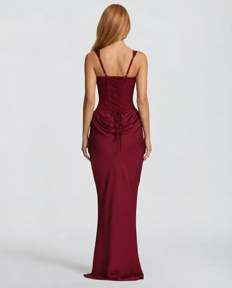 Women's corset maxi dress with draped skirt