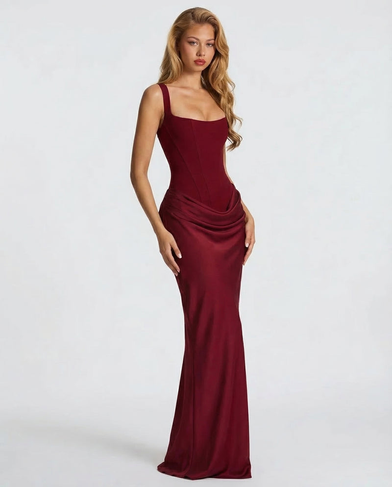 Women's corset maxi dress with draped skirt