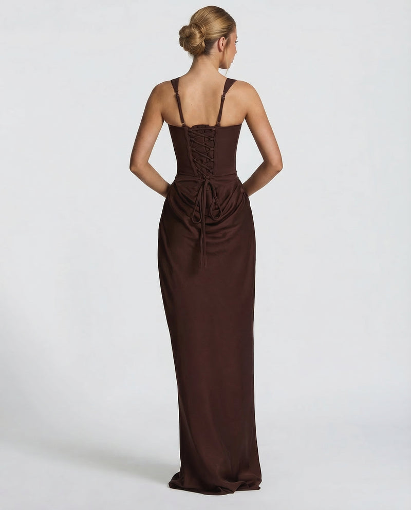 Women's corset maxi dress with draped skirt – ZOEANDZANE