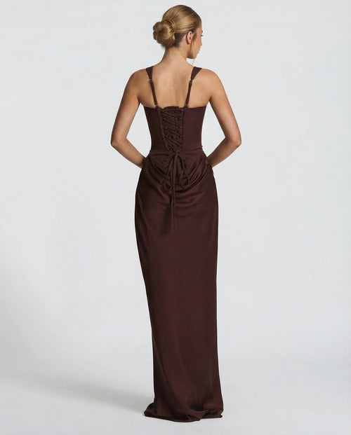 Women's corset maxi dress with draped skirt