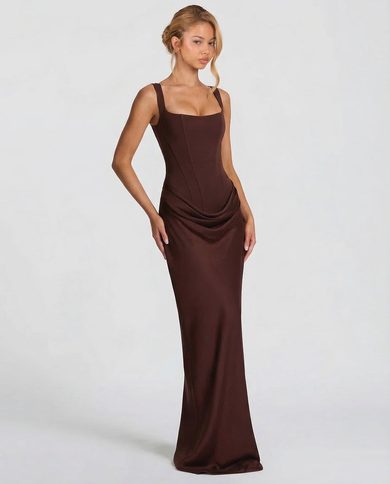 Women's corset maxi dress with draped skirt – ZOEANDZANE