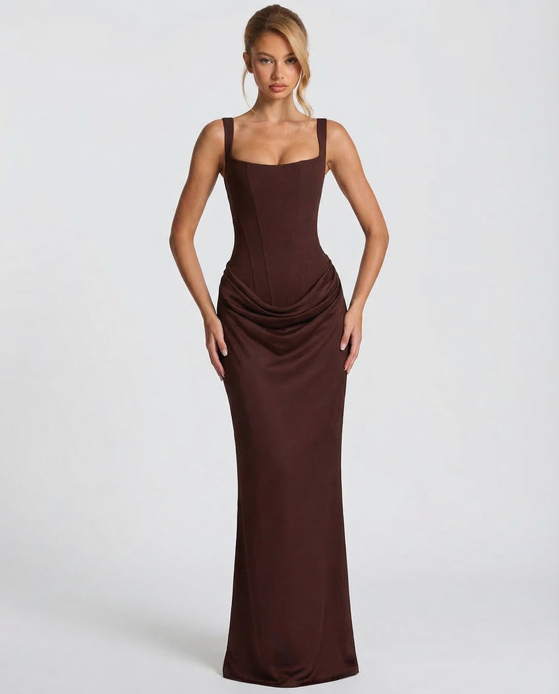 Women's corset maxi dress with draped skirt
