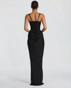Women's corset maxi dress with draped skirt
