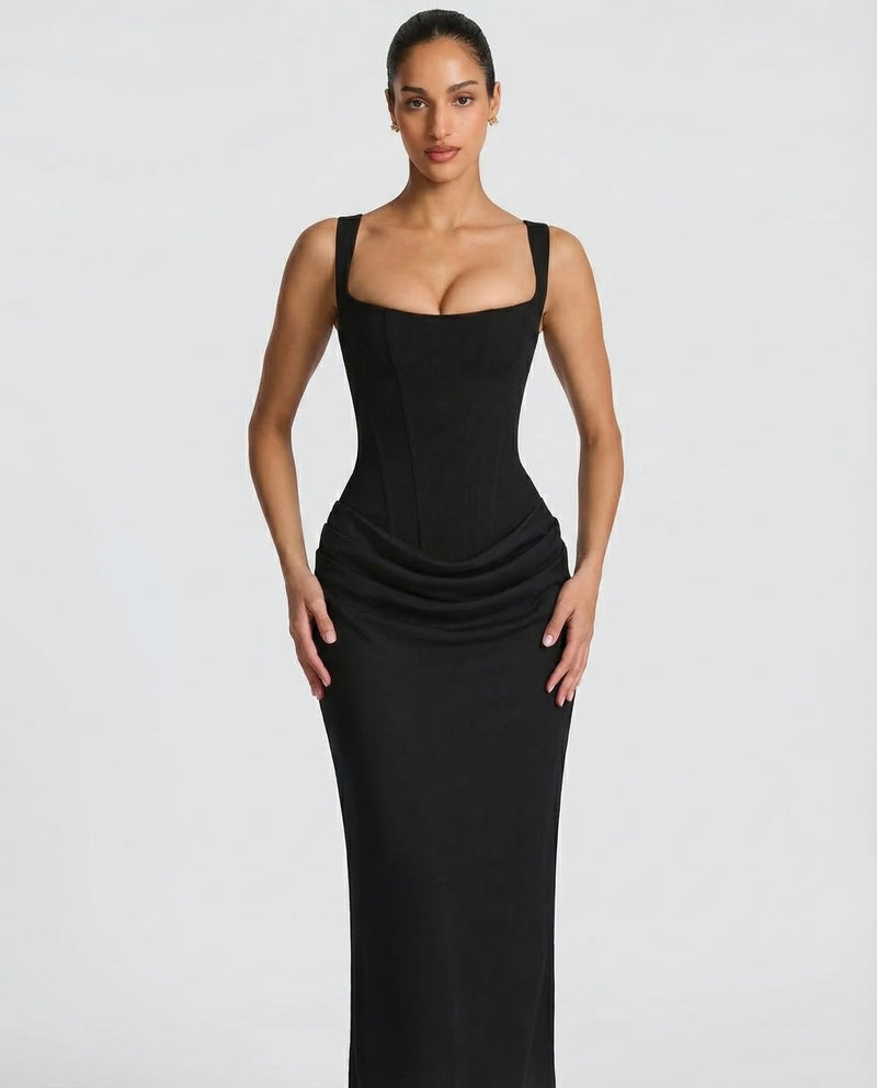 Women's corset maxi dress with draped skirt – ZOEANDZANE