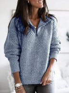 Women's crew-neck sweater with ribbed trim