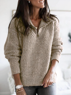 Women's crew-neck sweater with ribbed trim