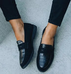 Women's croc-detail penny loafers with rounded toe