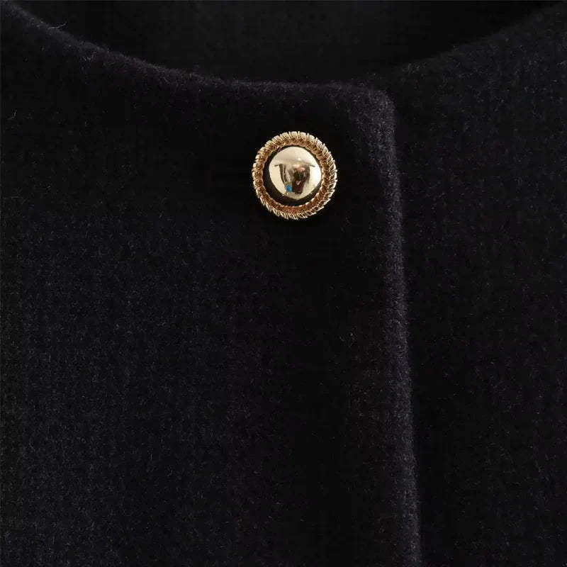 Women's cropped bomber jacket with button front and long sleeves