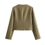 Women's cropped bomber jacket with button front and long sleeves