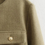 Women's cropped bomber jacket with button front and long sleeves