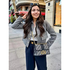 Women's Cropped Bomber Jacket with Button-Up Front and Rib Trim