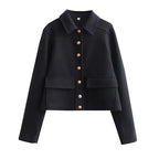 Women's Cropped Bomber Jacket with Button-Up Front and Rib Trim