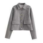 Women's Cropped Bomber Jacket with Button-Up Front and Rib Trim