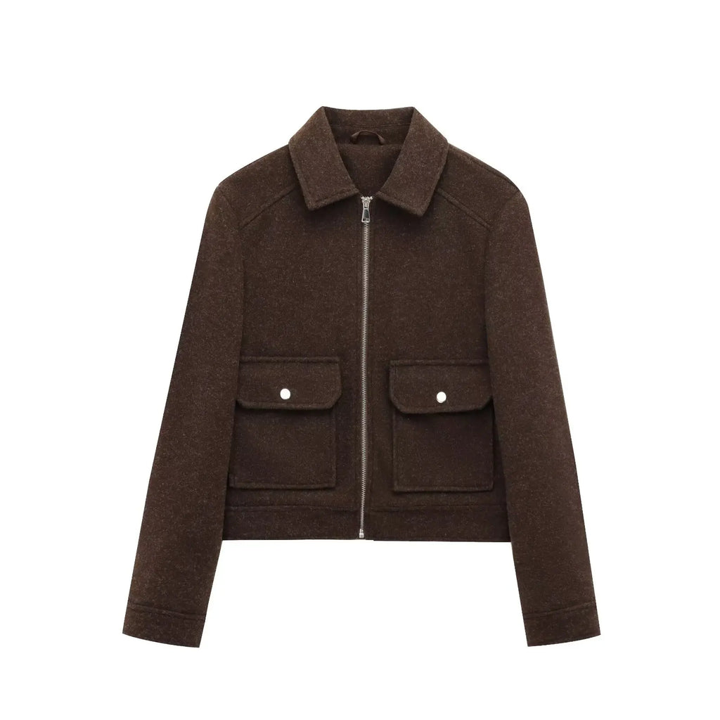 Women's cropped bomber jacket with zip front and long sleeves