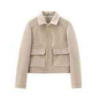 Women's cropped bomber jacket with zip front and long sleeves