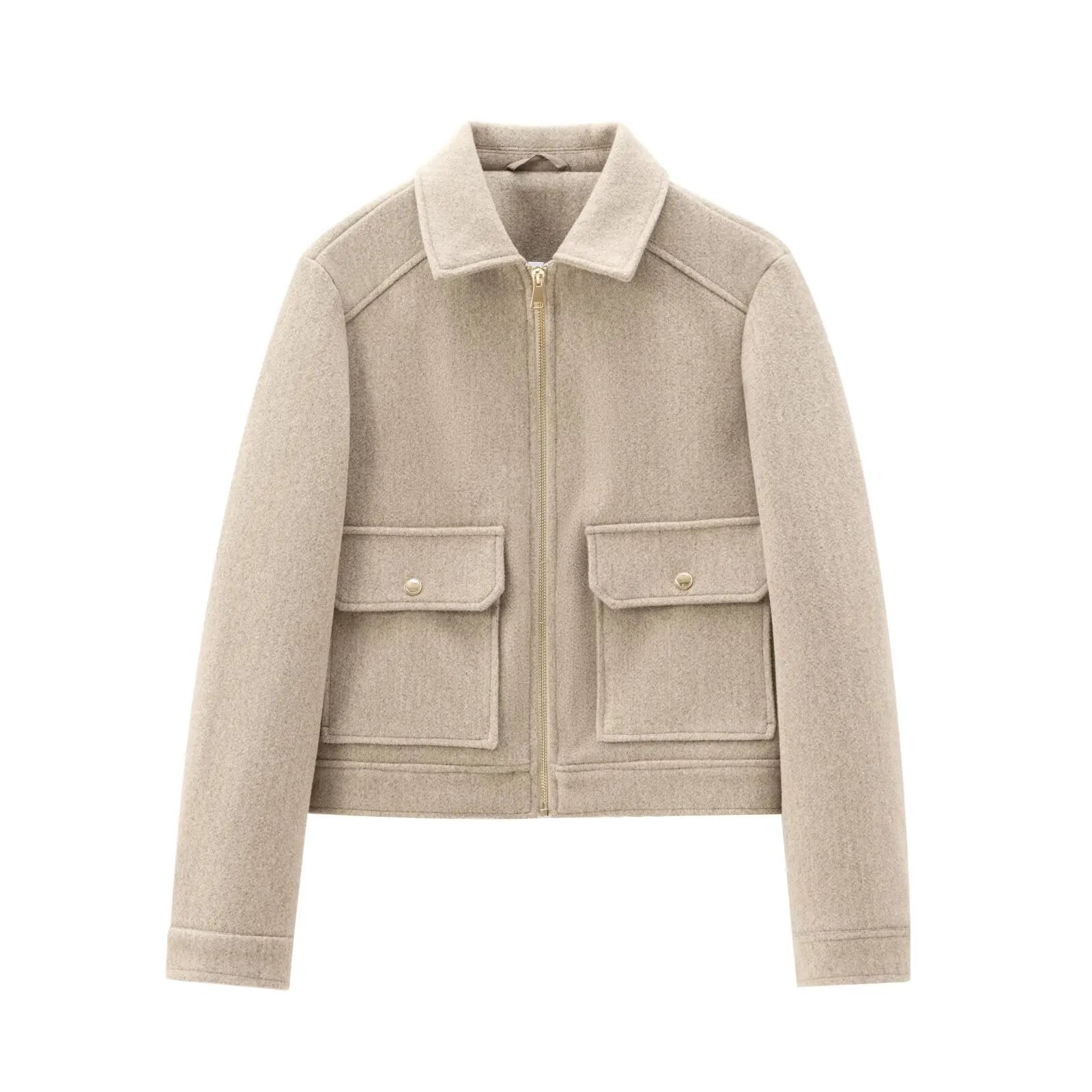 Women's cropped bomber jacket with zip front and long sleeves
