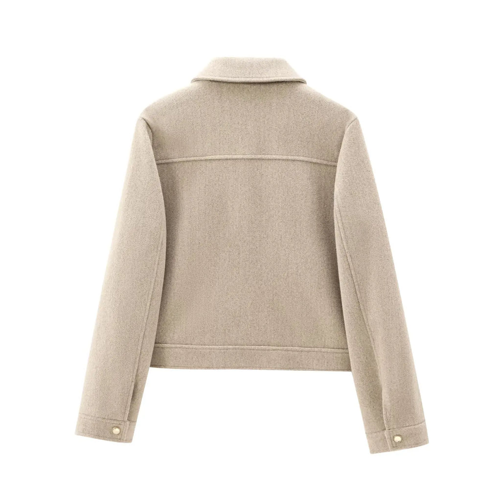 Women's cropped bomber jacket with zip front and long sleeves