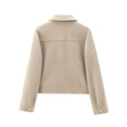 Women's cropped bomber jacket with zip front and long sleeves
