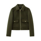 Women's cropped bomber jacket with zip front and long sleeves