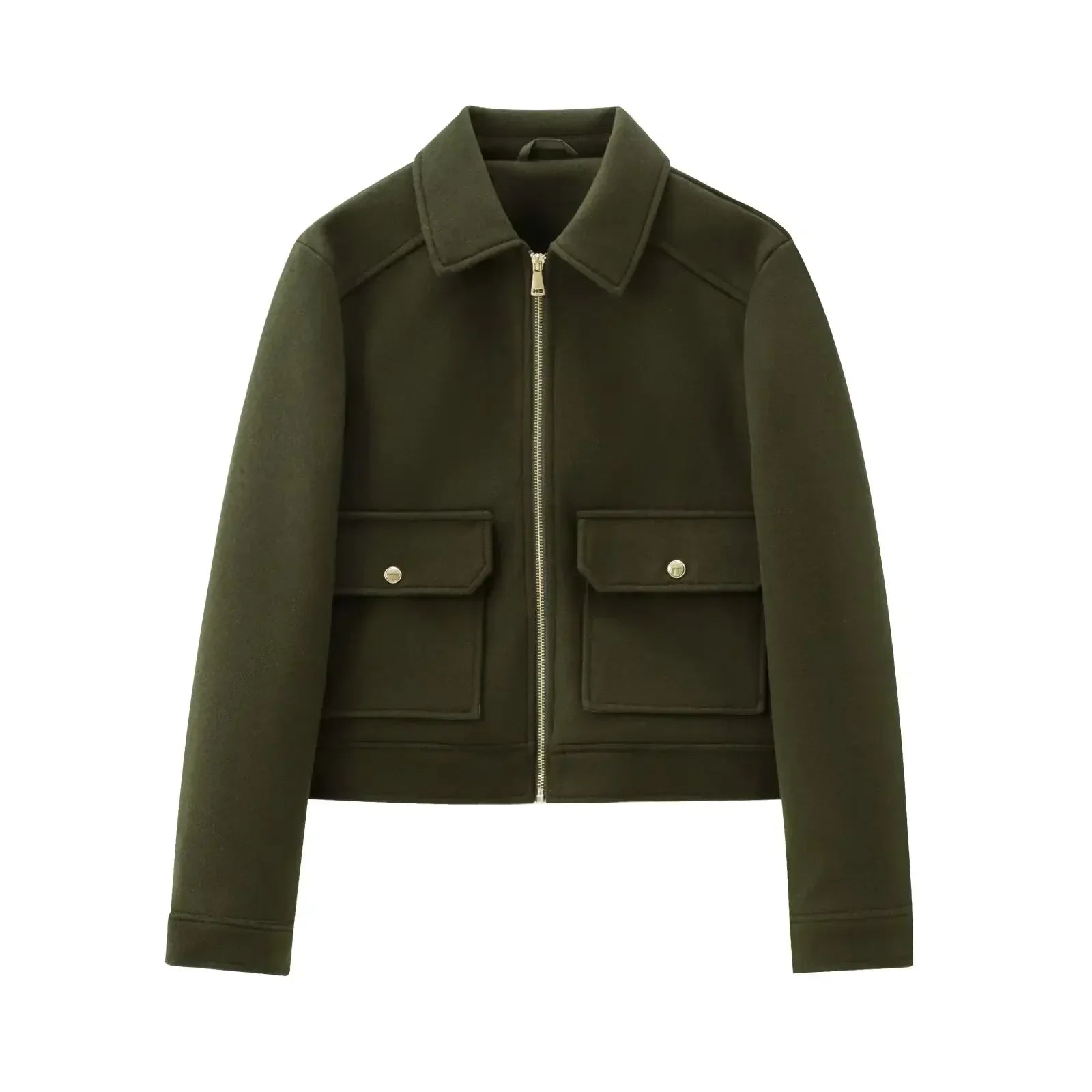 Women's cropped bomber jacket with zip front and long sleeves