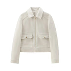 Women's cropped bomber jacket with zip front and long sleeves