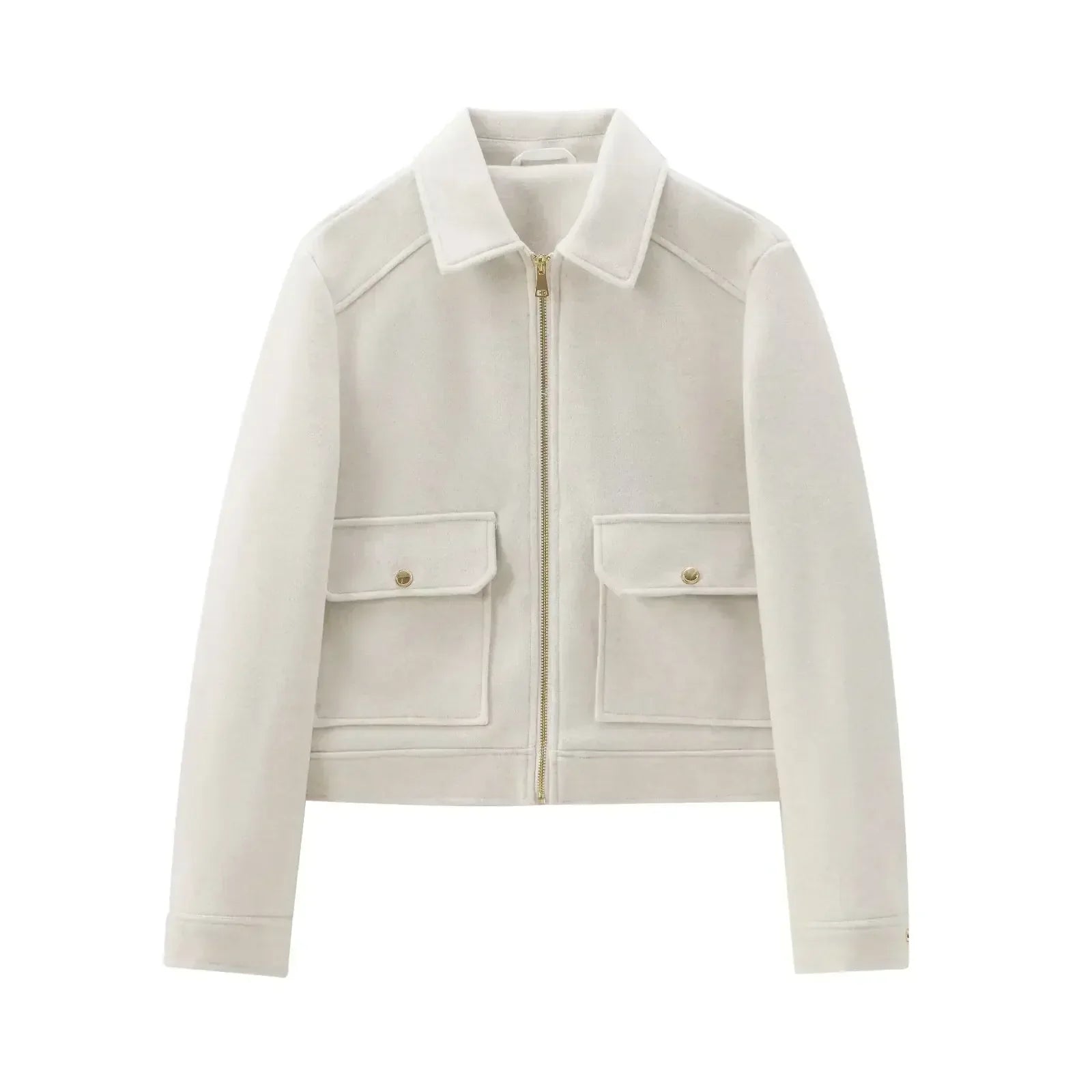 Women's cropped bomber jacket with zip front and long sleeves